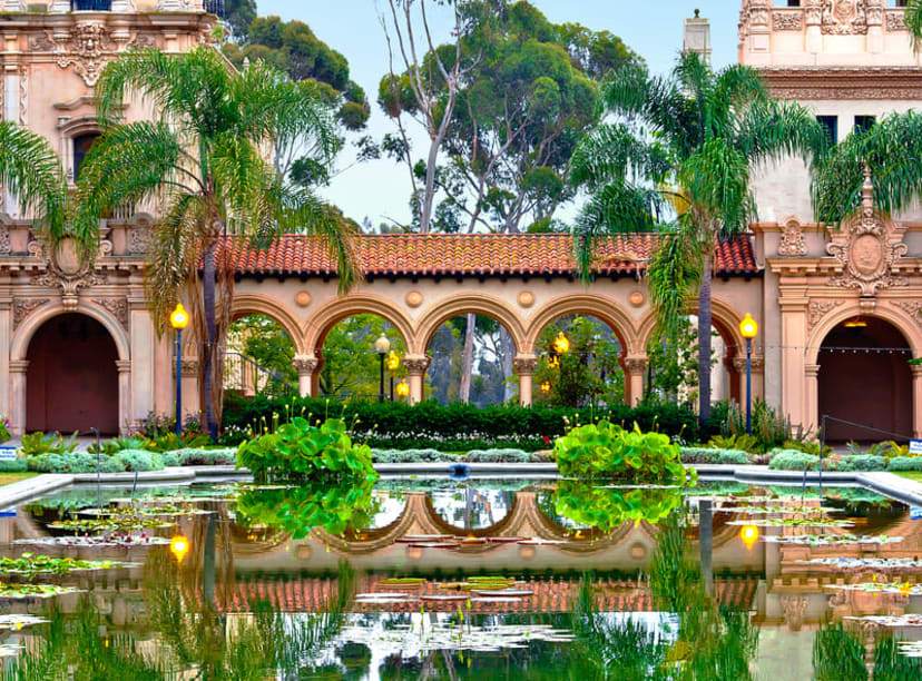 The Casa del Prado and lily pond in Balboa Park, San Diego