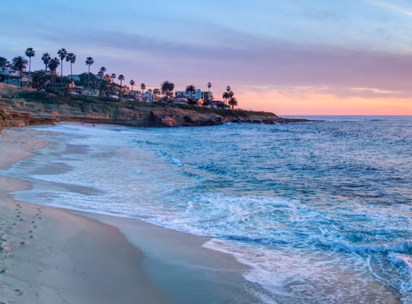 A beach at sunset in La Jolla, San Diego