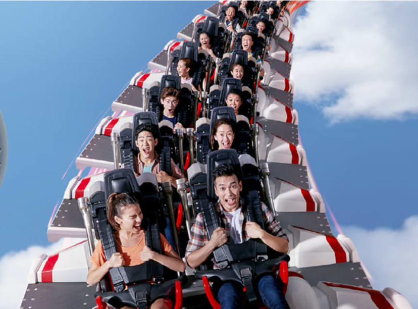 Riders on the Battlestar Galactica rollercoaster at Universal Studios Singapore.