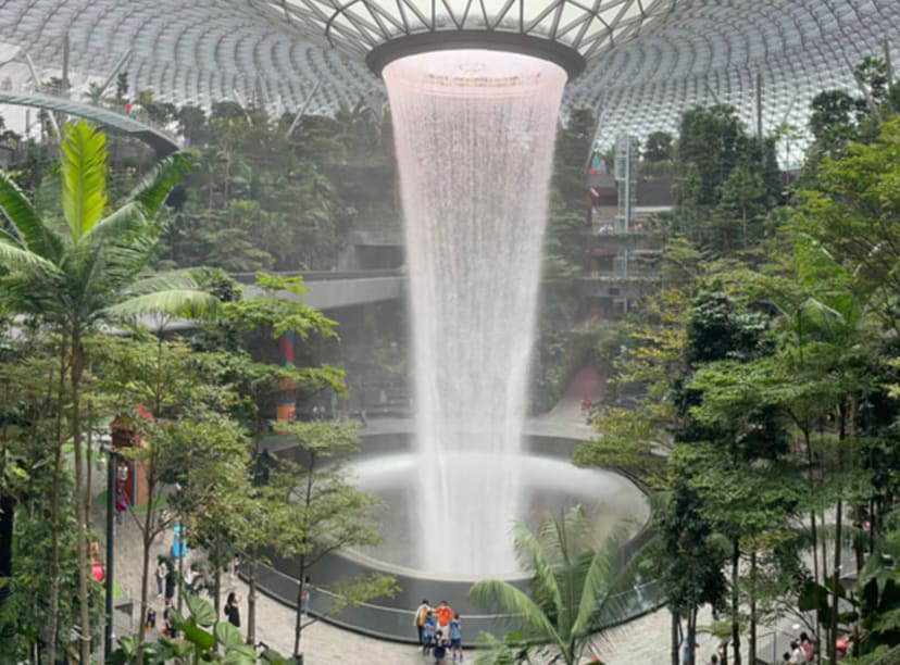 The Rain Vortex waterfall in Jewel Changi Airport, Singapore.