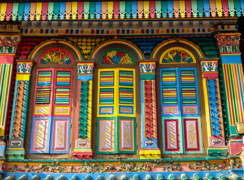 Colorful house front in Little India, Singapore