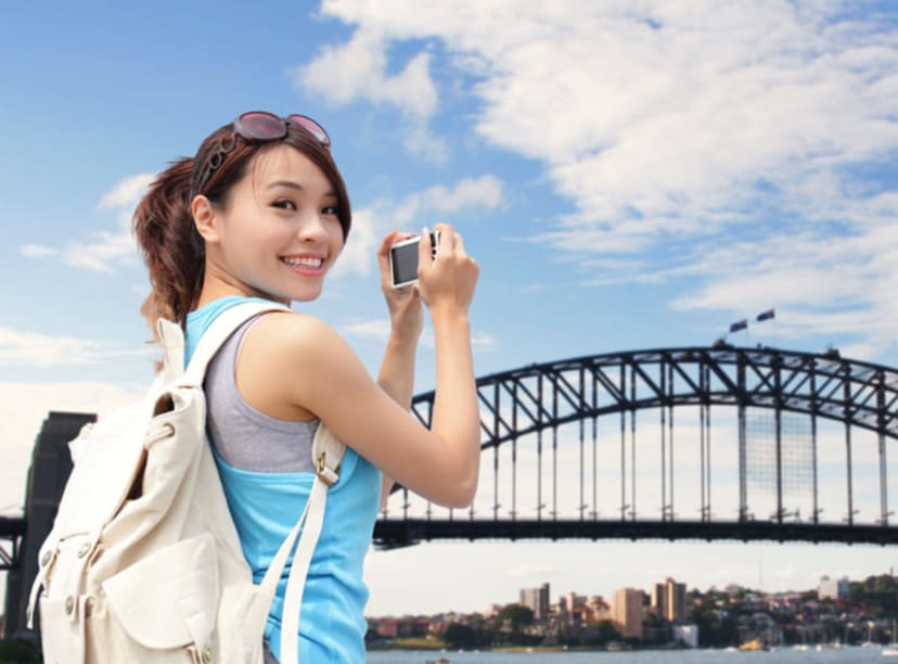 Woman photographing Sydney Harbour Bridge