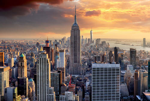 New York skyline at sunset