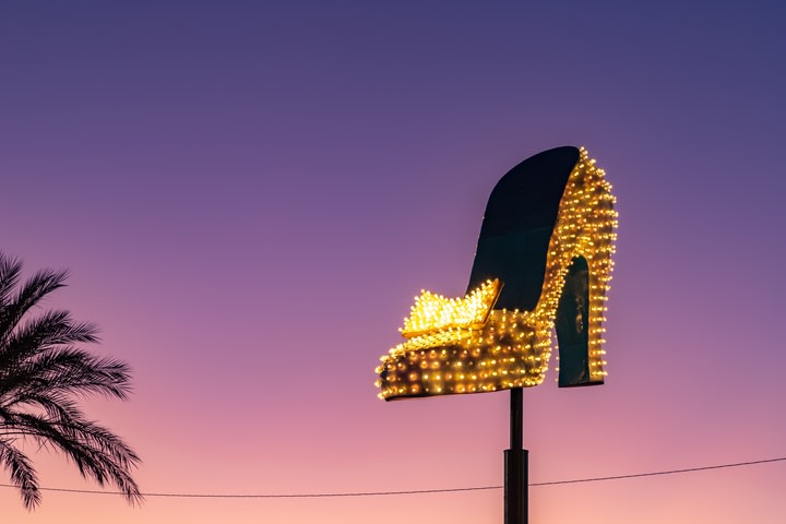 Glittery stiletto-shaped sign at the Neon Museum in Las Vegas