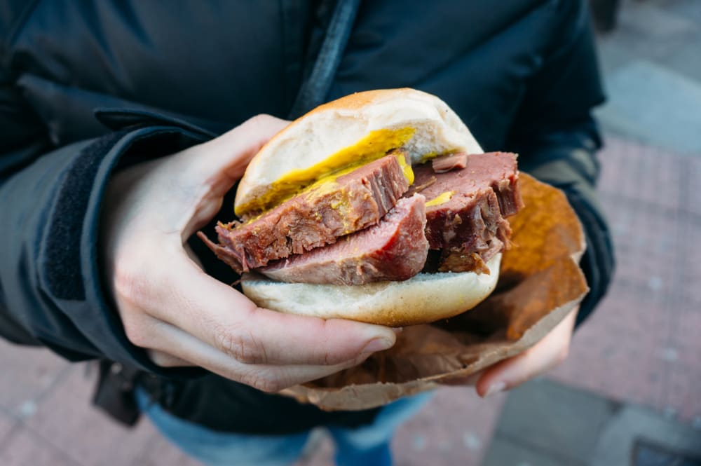 Salt beef bagel on Brick Lane