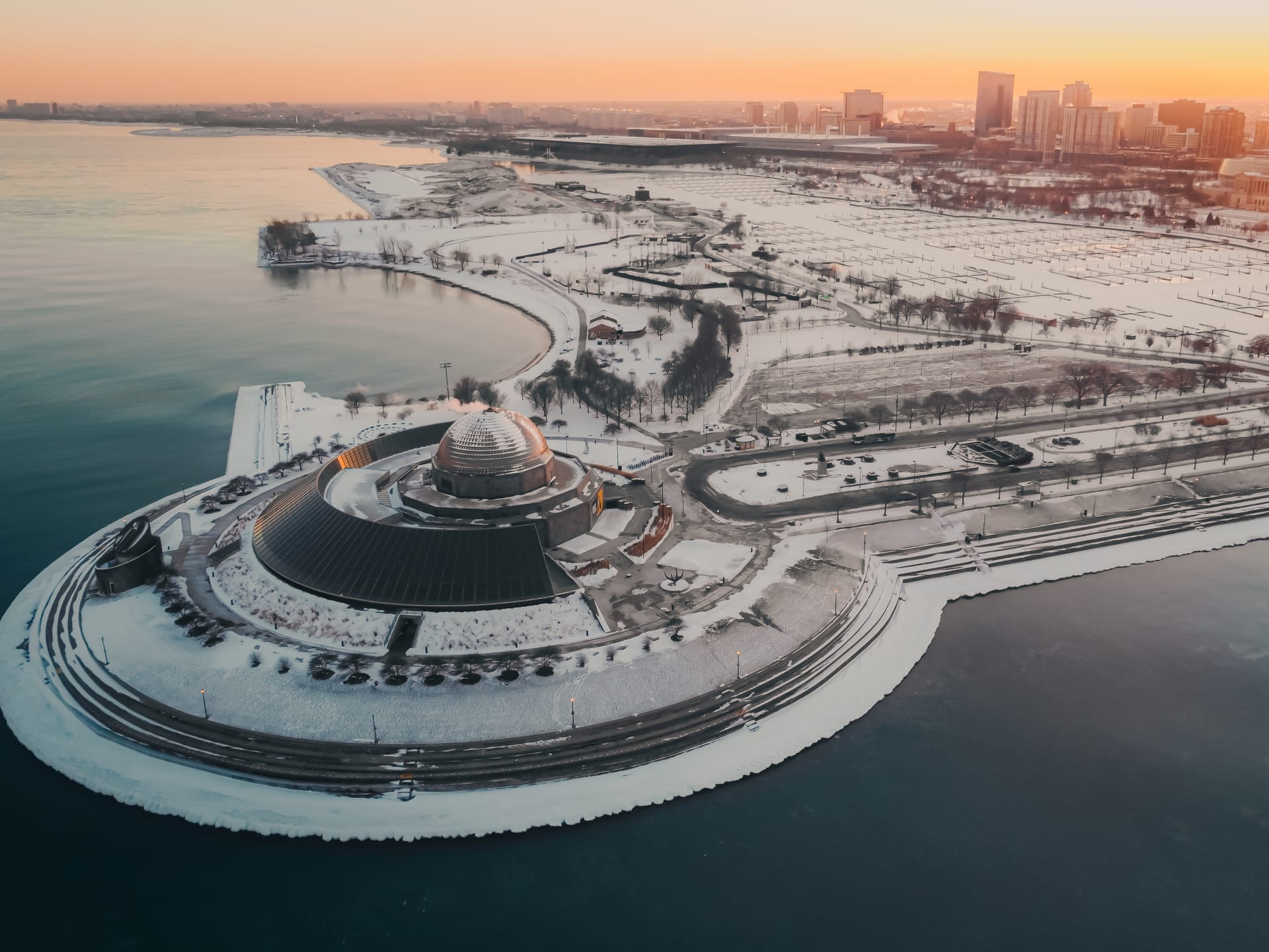 aerial-drone-snow-view-adler-planetarium