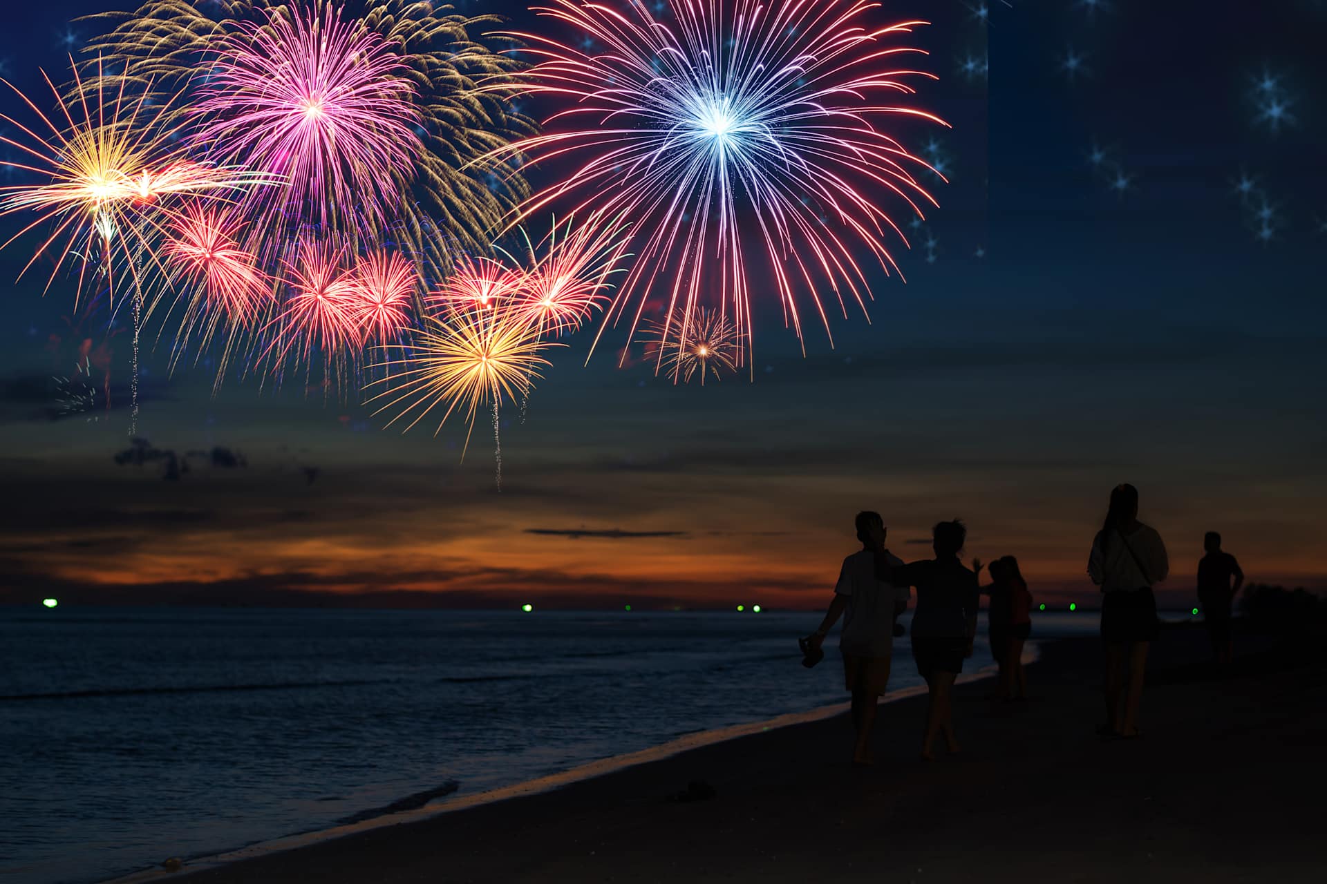 dazzling beach fireworks at night