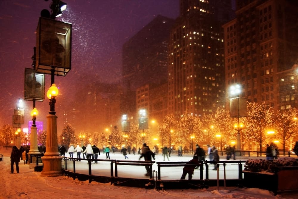 Chicago ice skaters in December