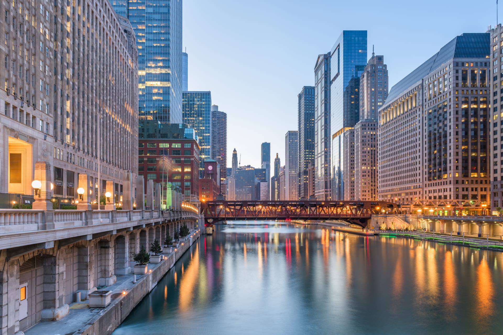 Chicago River at twilight