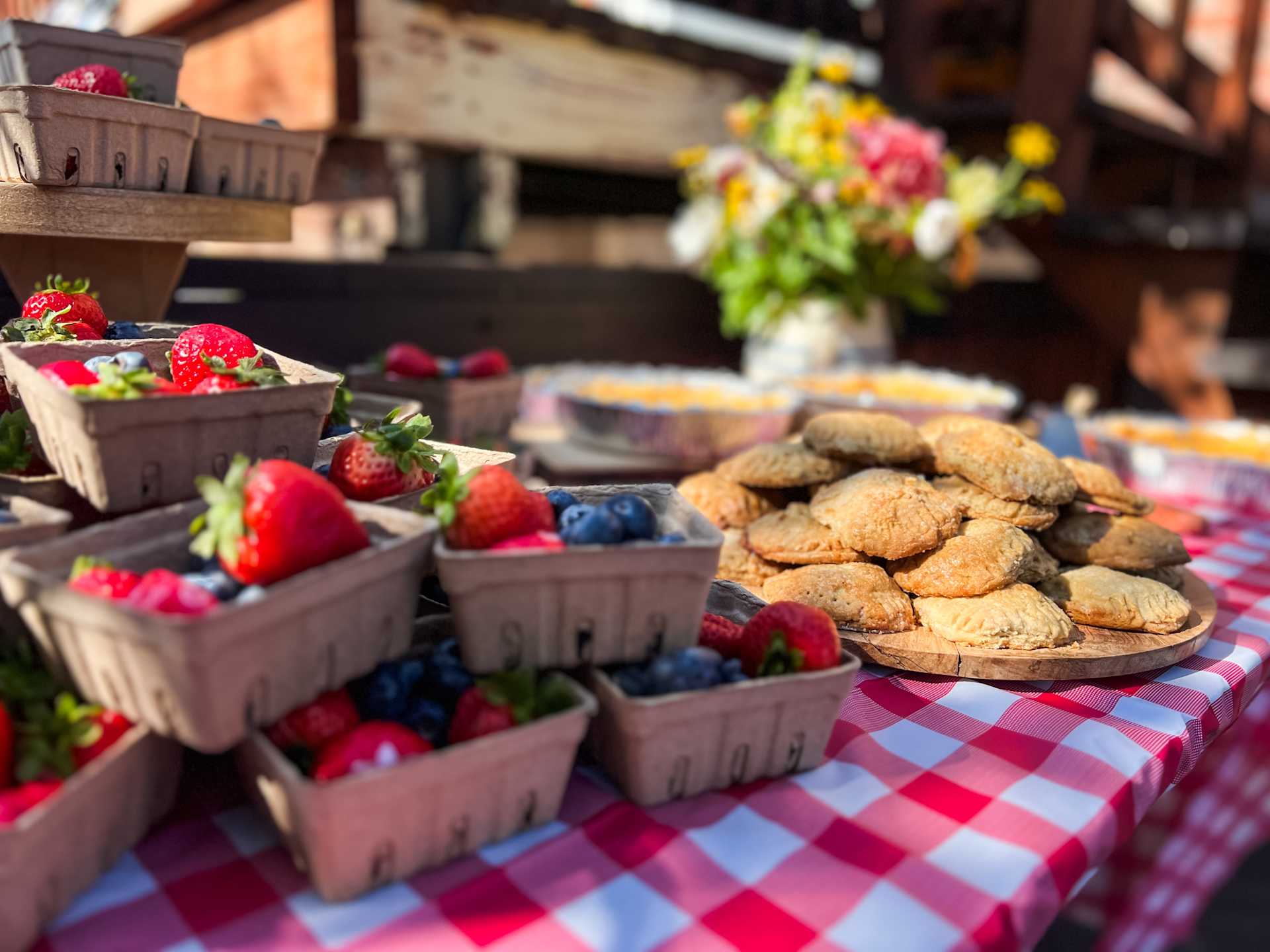 Fruit and Baked Goods at a Farmers Market