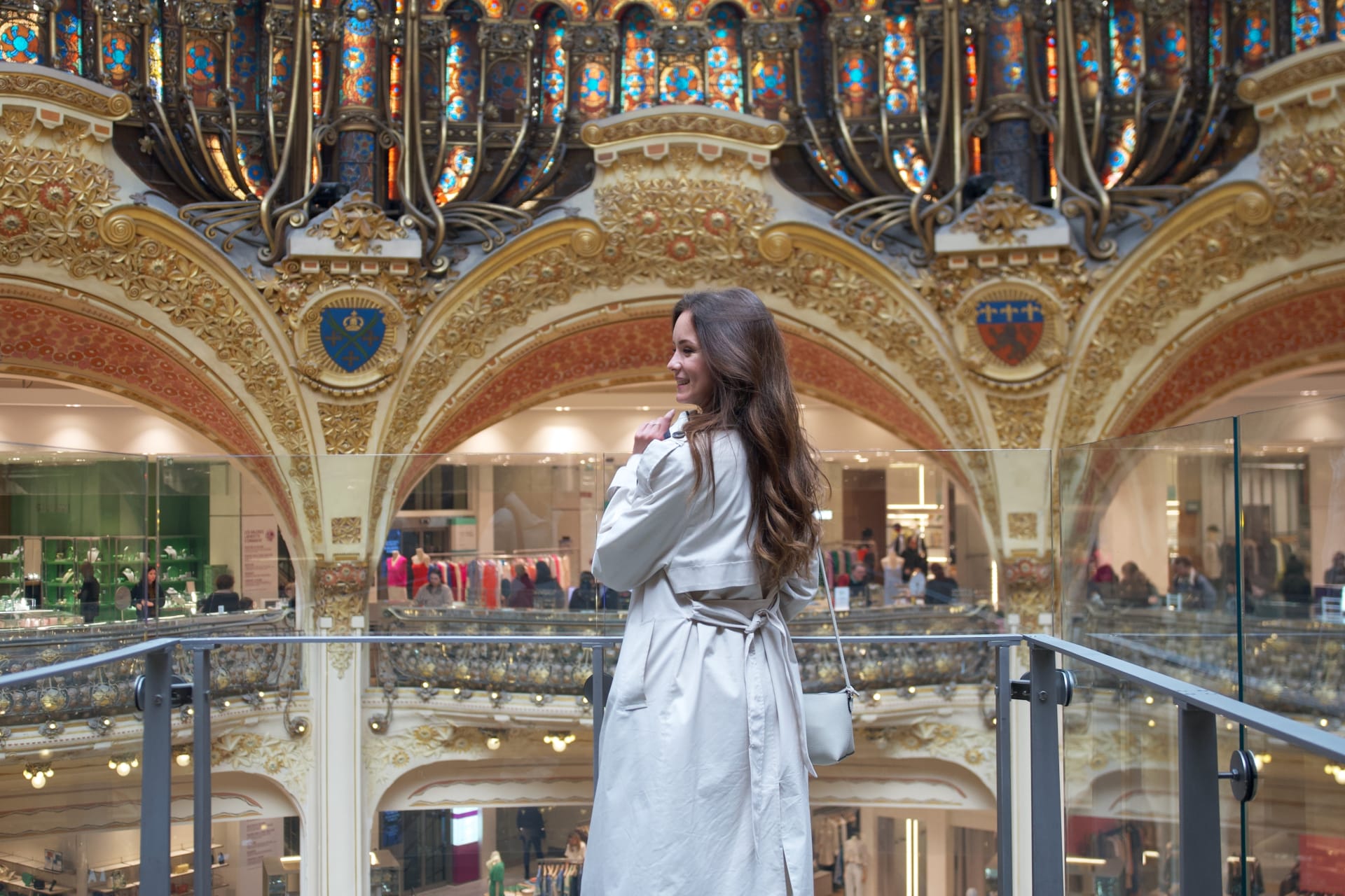 Woman on Balcony of Galeries Lafayette