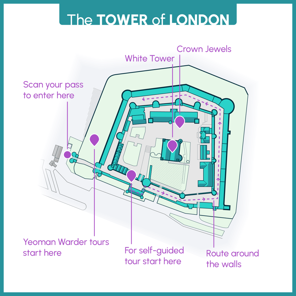 ロンドン塔を巡るベストルートのマップ