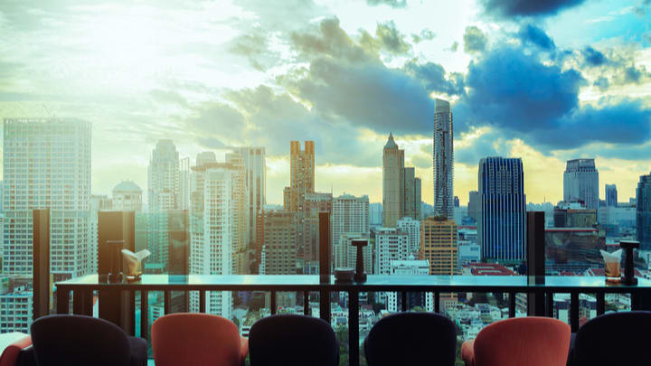 Rooftop Bar in London mit Aussicht Skyline