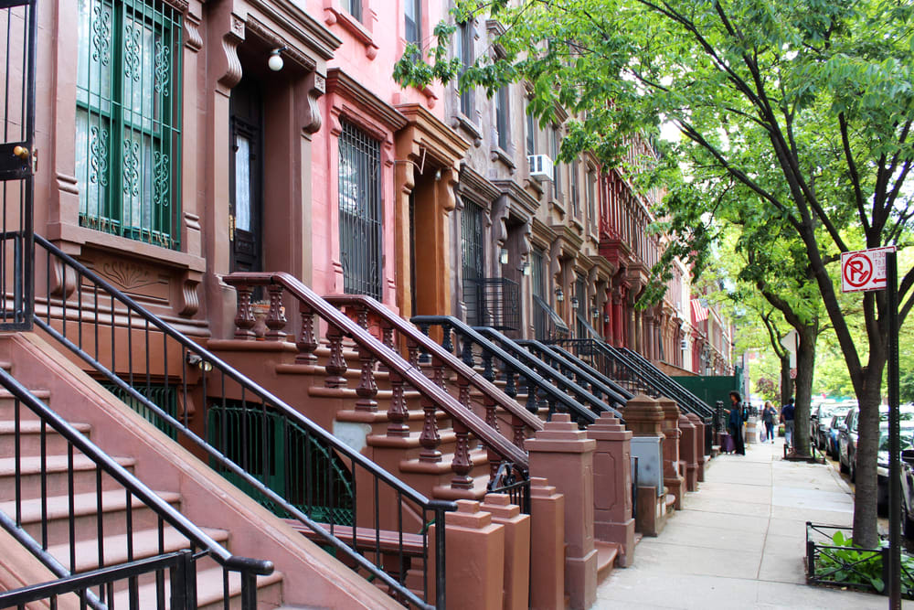 Row of classic brownstones in Harlem