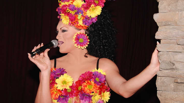 Drag queen in floral dress