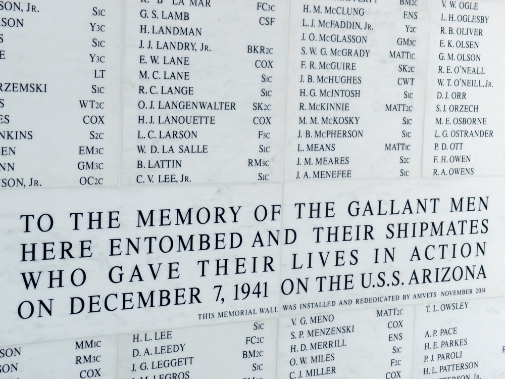 USS Arizona memorial plaque at Pearl Harbor