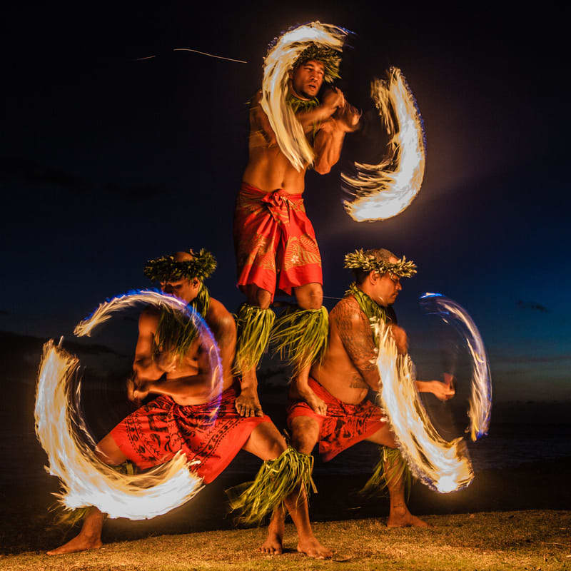 Traditional Polynesian fire dancers