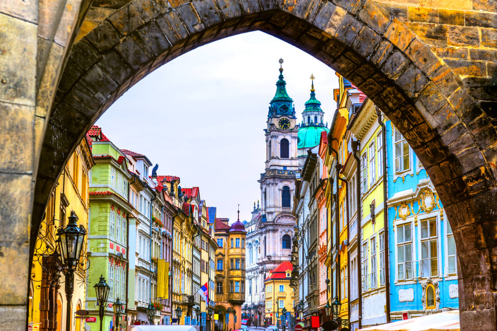 Coorful baroque buildings in Prague's Malá Strana district