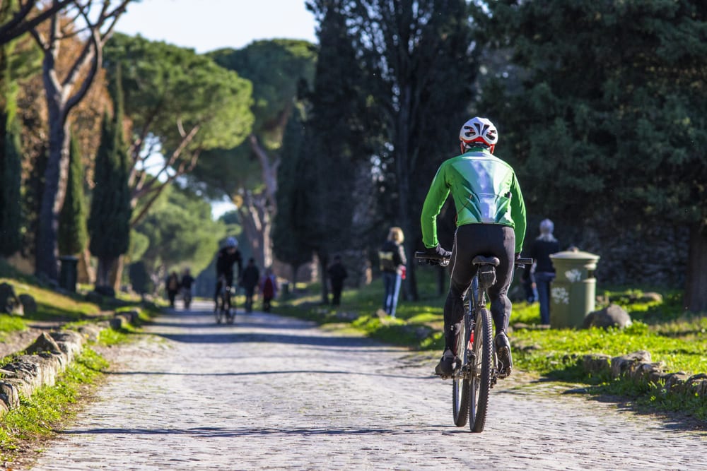 Cyclist on the Appian Way in Rome