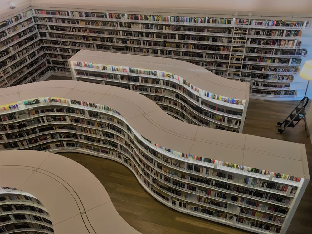 Wavy bookshelves in Library@Orchard