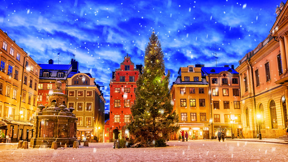 Stockholm's old town in the snow