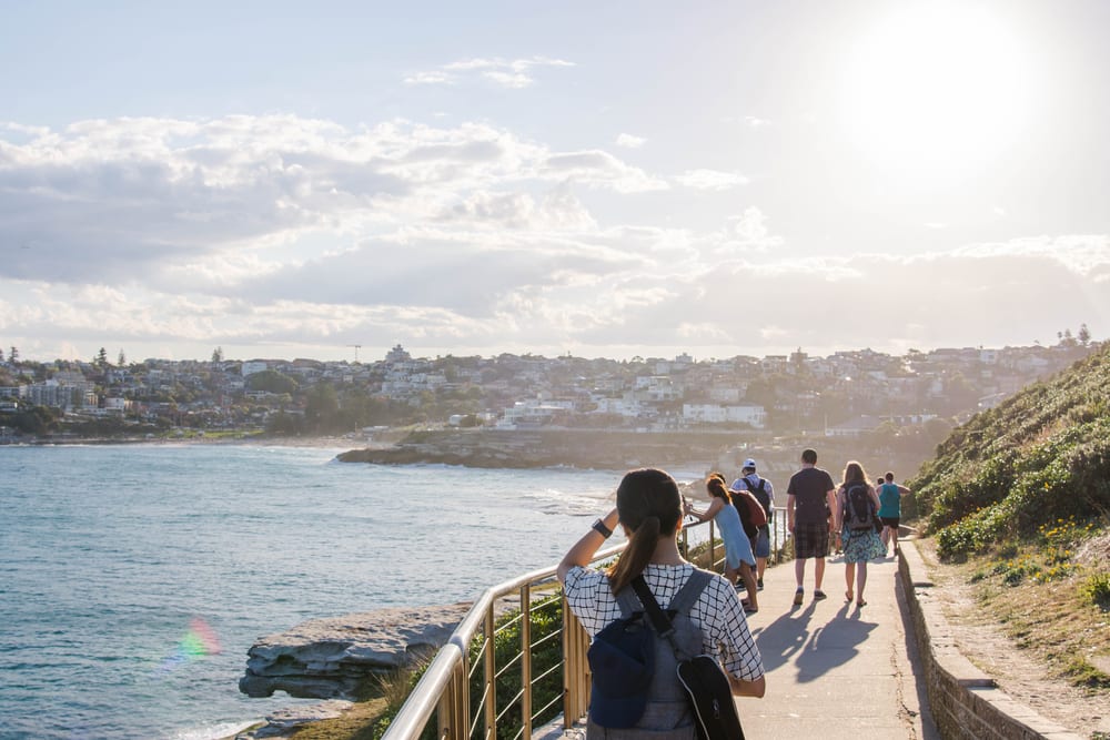 Walkers on the Bondi to Coogee coastal trail
