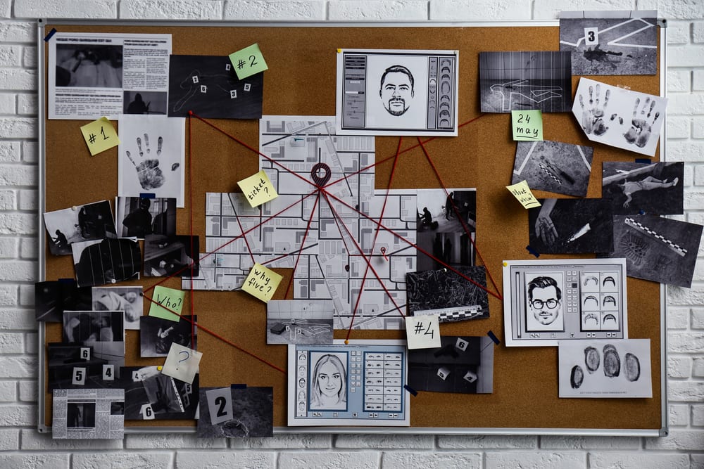 Evidence board in a police station