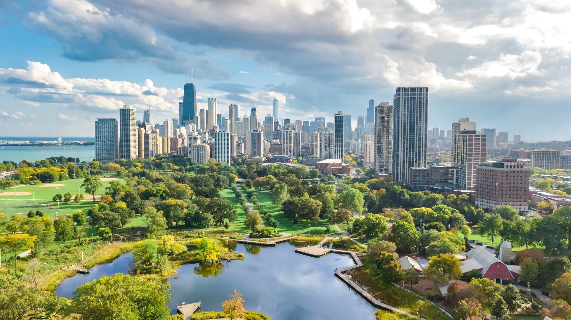 View of the Chicago skyline from Lincoln Park