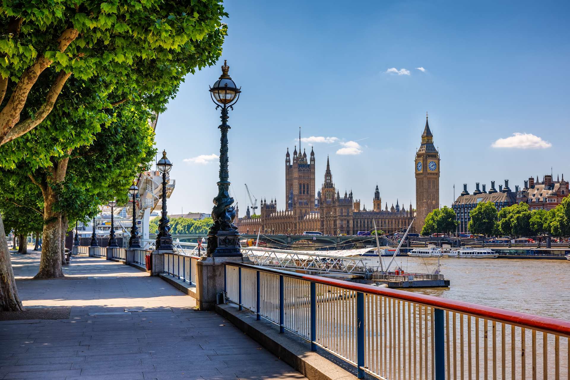 Southbank with a View of Big Ben and Westminster Palace