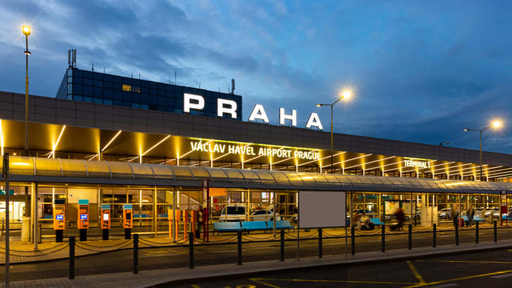 Prague Airport in the evening