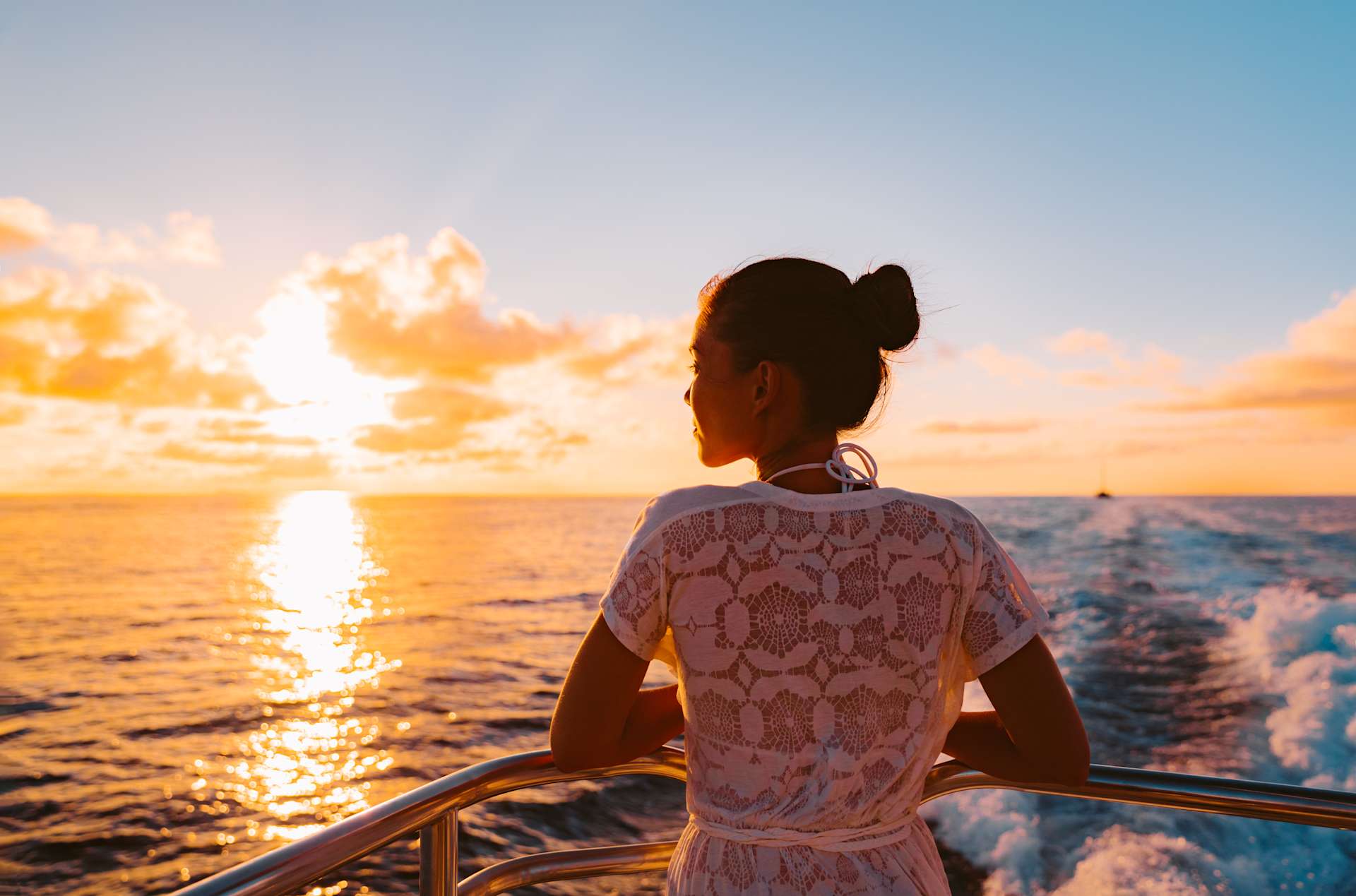 woman on sunset cruise
