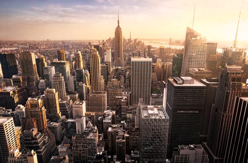 New York City skyline at sunset