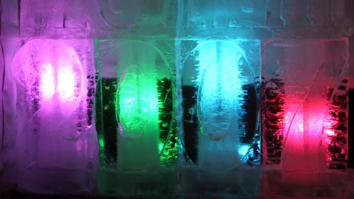 Colorful illuminated ice sculptures in Boston