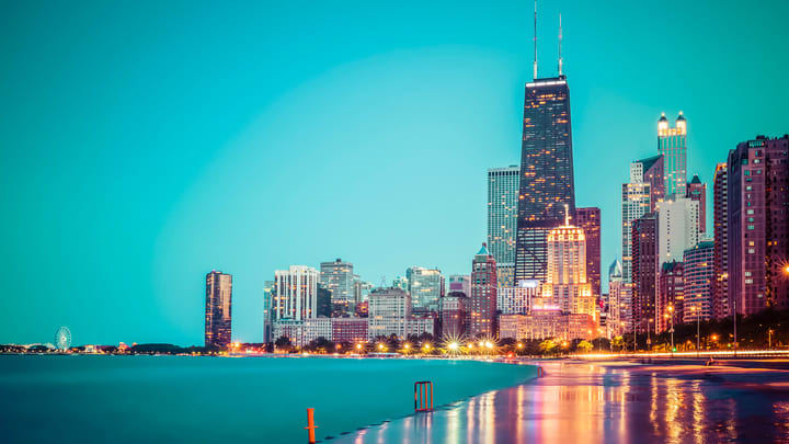 Chicago skyline at dusk