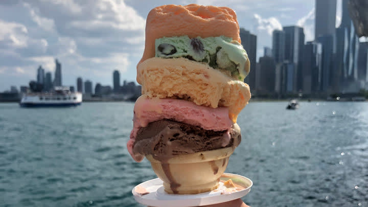 An original Chicago rainbow ice cream cone