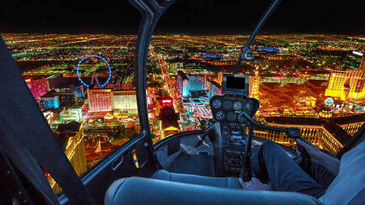 Helicopter ride over the Las Vegas Strip at night