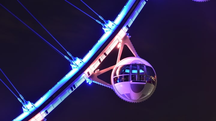 High Roller observation wheel capsule at night