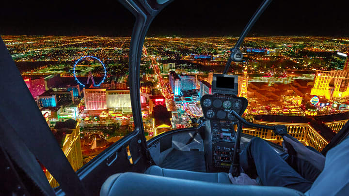 Nighttime helicopter ride over the Las Vegas Strip