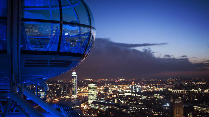 London Eye capsule over the London skyline at night