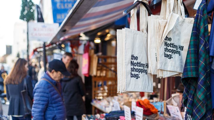 Portobello Road, Notting Hill, Londres. Itinerario de 4 días en Londres