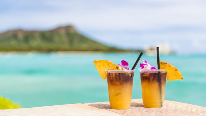 Cocktails overlooking the bay at Waikiki, Oahu