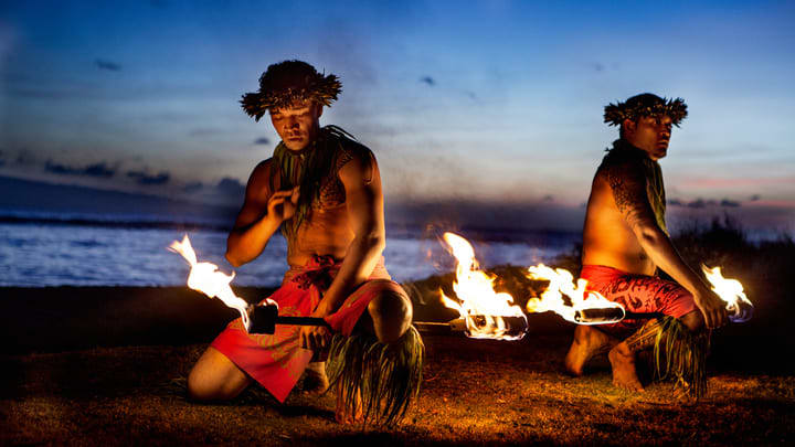 Fire dancers at a traditional Hawaii luau show