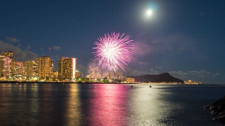 Fireworks over Waikiki Beach