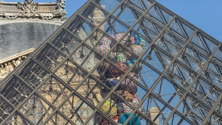 Close-up shot of the Louvre Pyramid