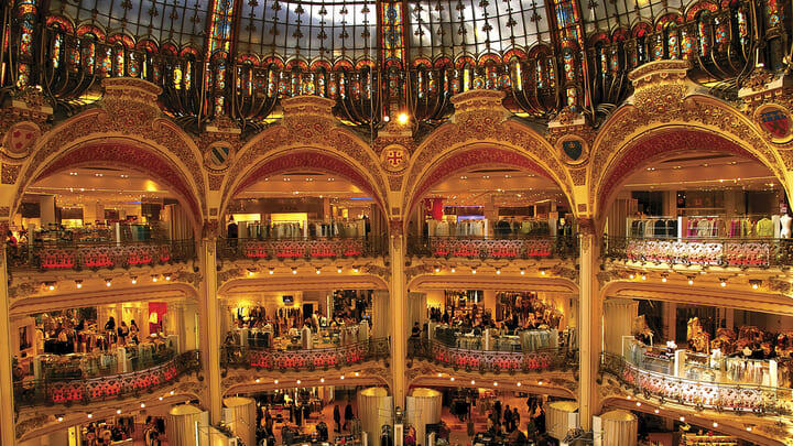 Galerías Lafayette, París. Guía de los distritos de París.