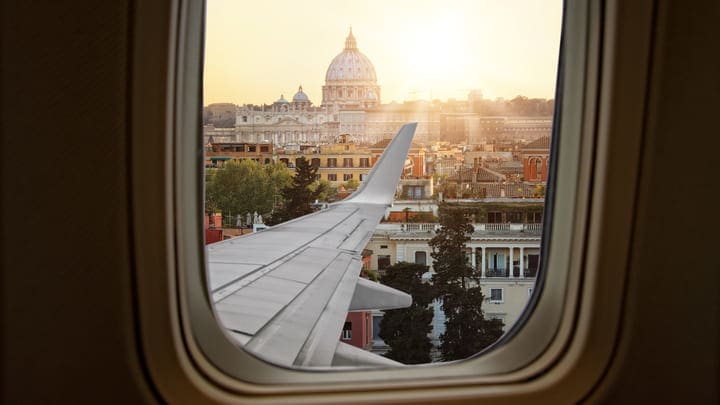 View of the Vatican from a plane touching down in Rome