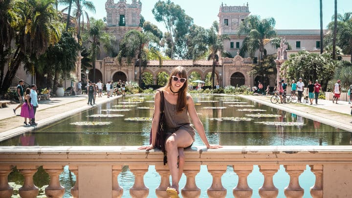 Woman enjoying the scenery at Balboa Park, San Diego