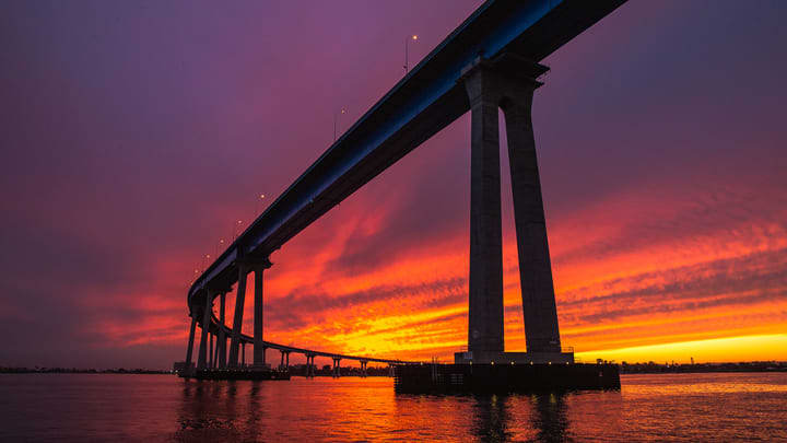 The Coronado Bridge at sunset