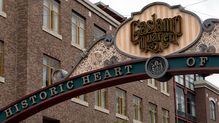 Street sign over the Gaslamp Quarter in San Diego