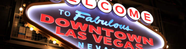 The 'Welcome to Fabulous Downtown Las Vegas' sign at night